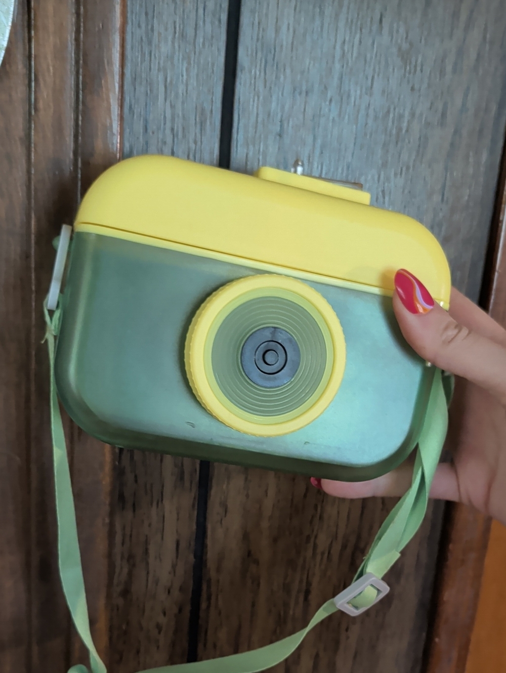 Retro-Inspired Yellow and Green Toy Camera Drink Cup